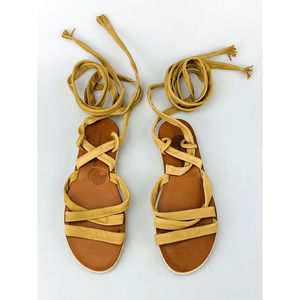 Lucky Brand Dalty Sandals Flats Leather Ankle Wrap Jute Size 8 US Sandbox New